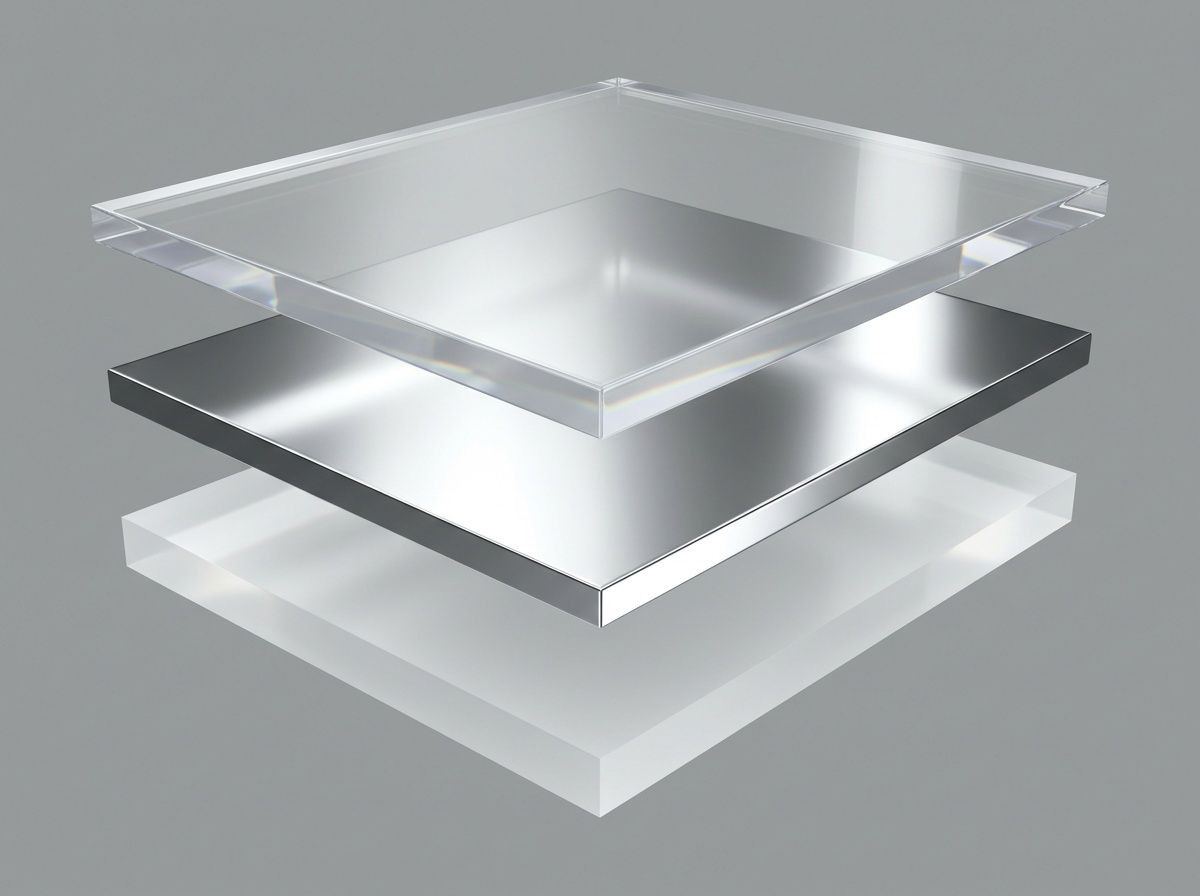 Exploded 3D view of a PET/AL/CPP laminate structure highlighting the protective aluminum foil barrier layer.