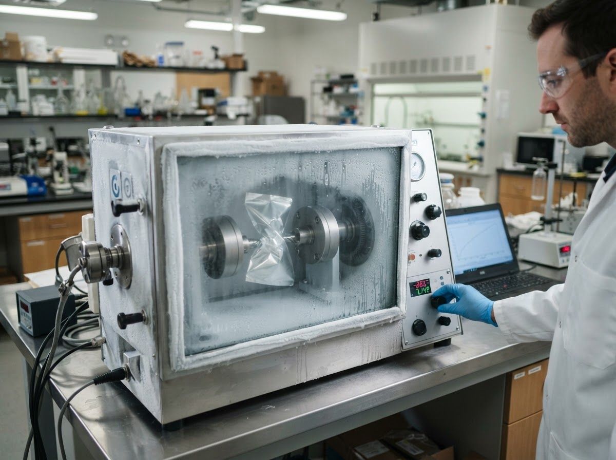 Low-temperature mechanical flex durability testing of flexible barrier packaging film in laboratory