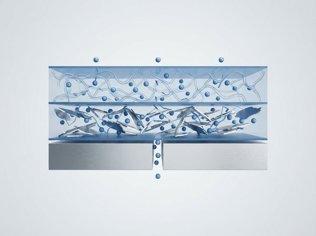 Microscopic structural barrier comparison between polymer free volume, metallized flakes, and solid foil