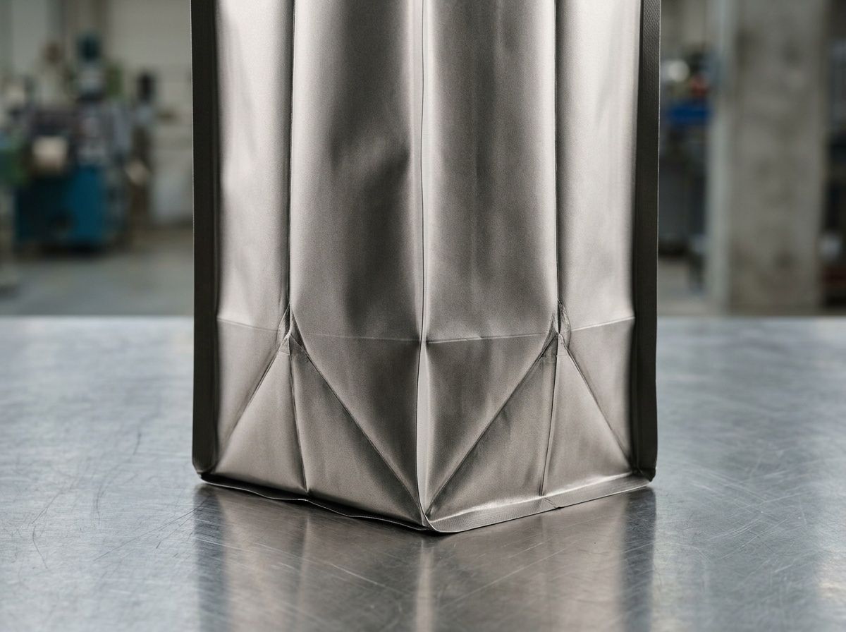 Stable 8-side seal flat-bottom bag demonstrating structural innovation for heavy food product containment.